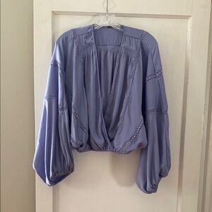 Free People Blue Ruched Long Sleeve Blouse